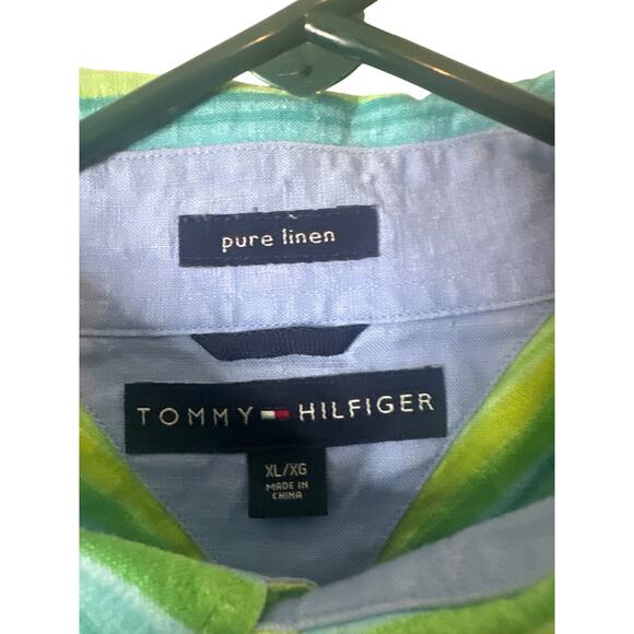 Tommy Hilfiger button-down shirt with a green and blue striped pattern XL D - Picture 2 of 5